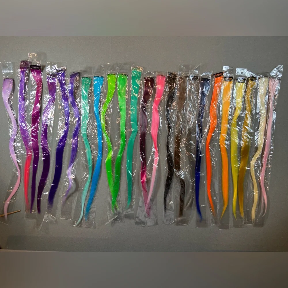 23 Hair Extensions Clip In Colorful 21” long New Never Used‎